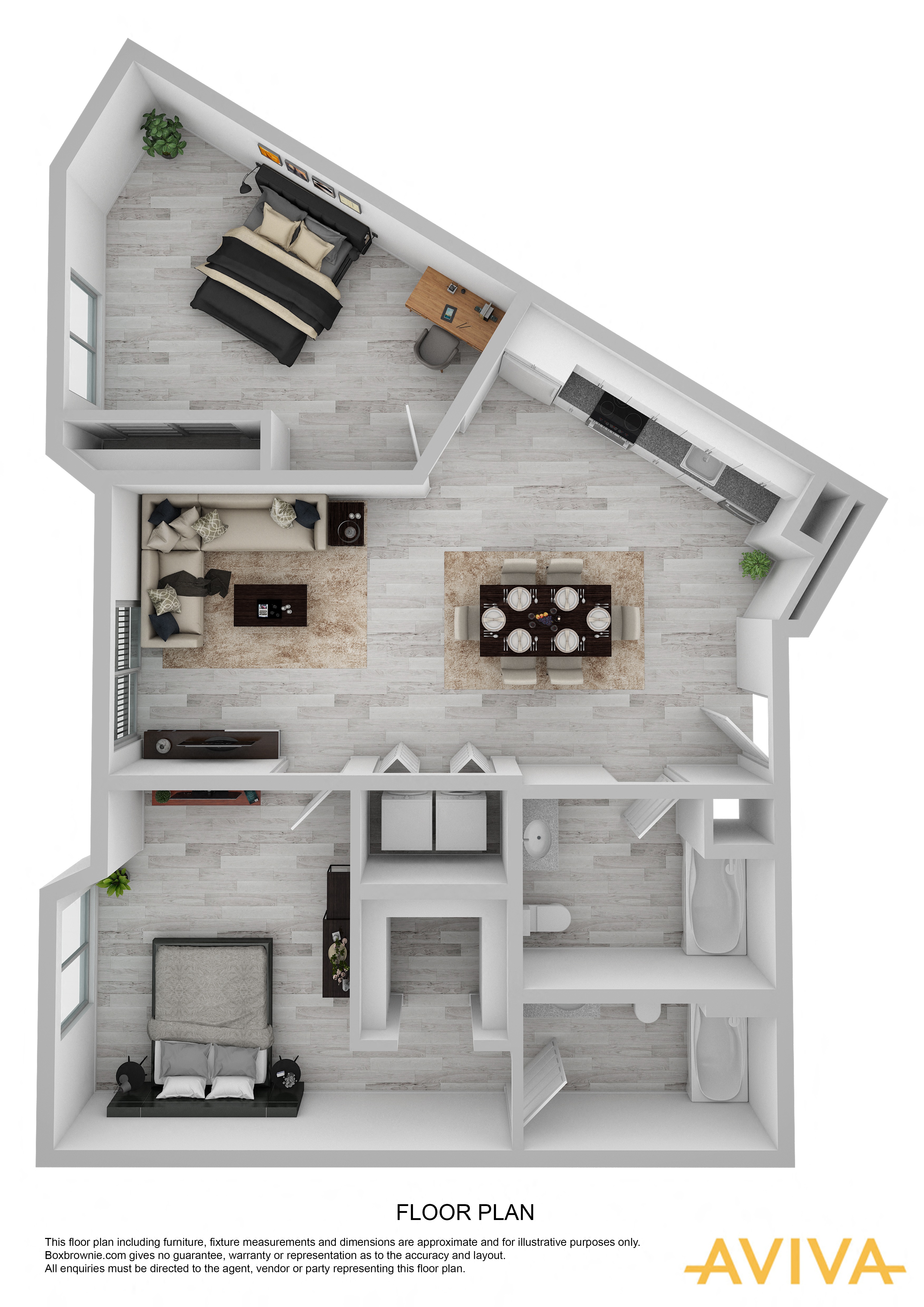 Floor plan for 2 beds, 2 baths, 980 sqft